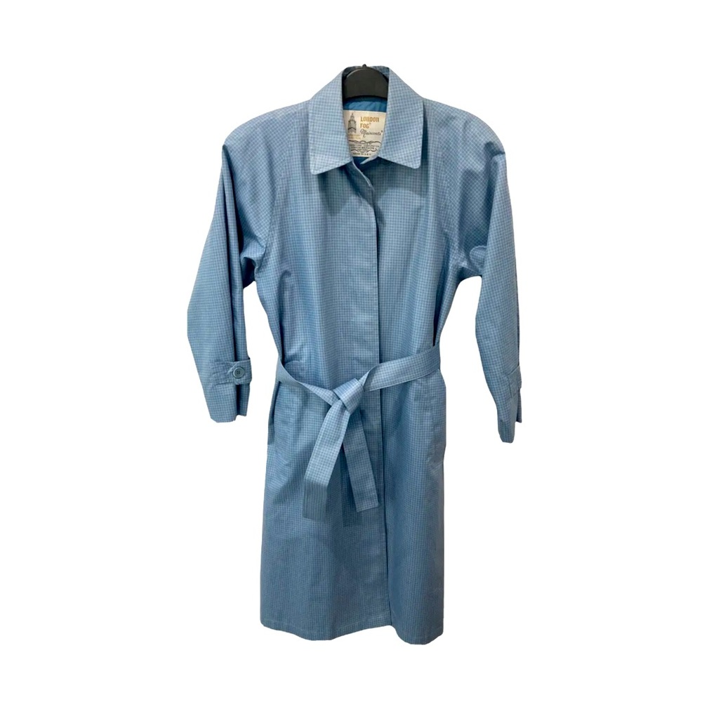 VINTAGE LONDON FOG MAINCOATS Jacket Weatherwear BELTED RAIN COAT 4P Blue USA EUC